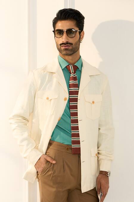 Buy_Gargee Designers_Ivory Linen Shacket _Online_at_Aza_Fashions