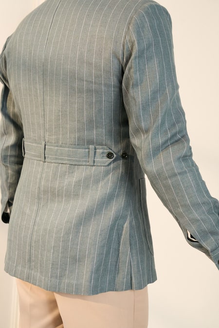 Buy_Gargee Designers_Green Linen Striped Shacket 
