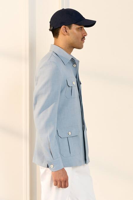 Gargee Designers_Blue Polyester, Lycra Designer Shacket _Online_at_Aza_Fashions