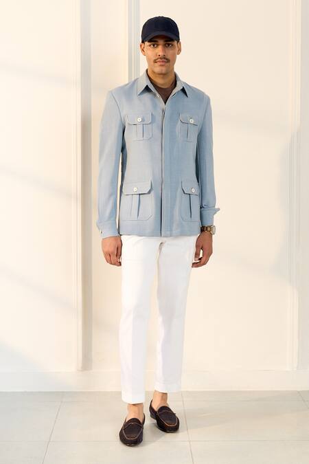 Shop_Gargee Designers_Blue Polyester, Lycra Designer Shacket _Online_at_Aza_Fashions