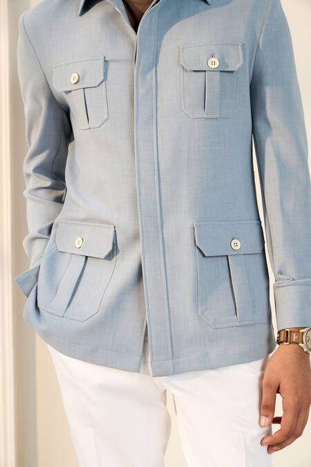 Gargee Designers_Blue Polyester, Lycra Designer Shacket _at_Aza_Fashions