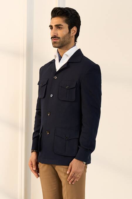 Buy_Gargee Designers_Blue Polyester, Viscose, Lycra Designer Shacket_Online_at_Aza_Fashions