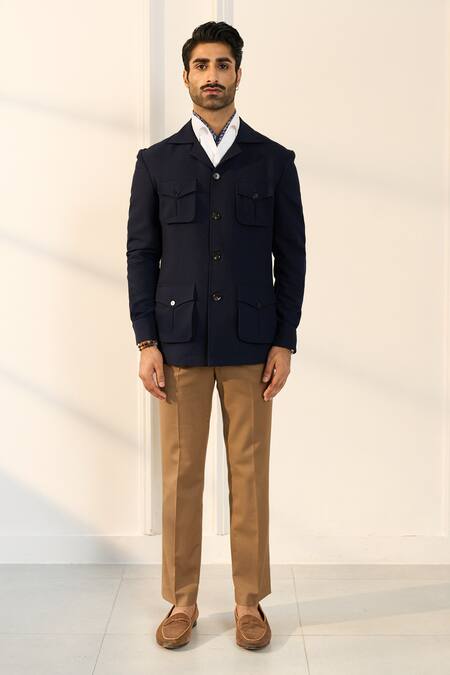 Shop_Gargee Designers_Blue Polyester, Viscose, Lycra Designer Shacket_Online_at_Aza_Fashions