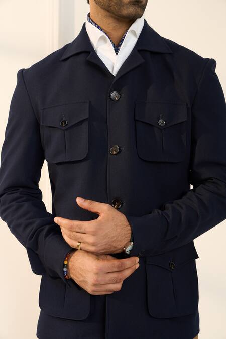 Gargee Designers_Blue Polyester, Viscose, Lycra Designer Shacket_at_Aza_Fashions