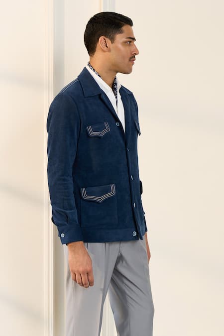 Gargee Designers_Blue Polyester Designer Shacket _Online_at_Aza_Fashions