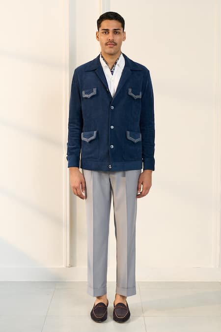 Shop_Gargee Designers_Blue Polyester Designer Shacket _Online_at_Aza_Fashions