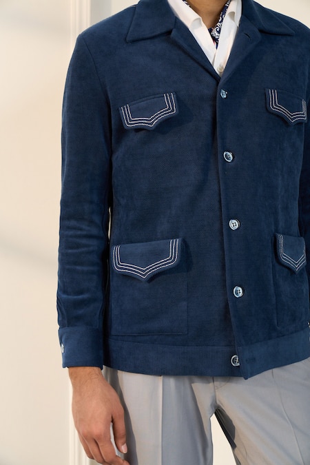 Gargee Designers_Blue Polyester Designer Shacket _at_Aza_Fashions