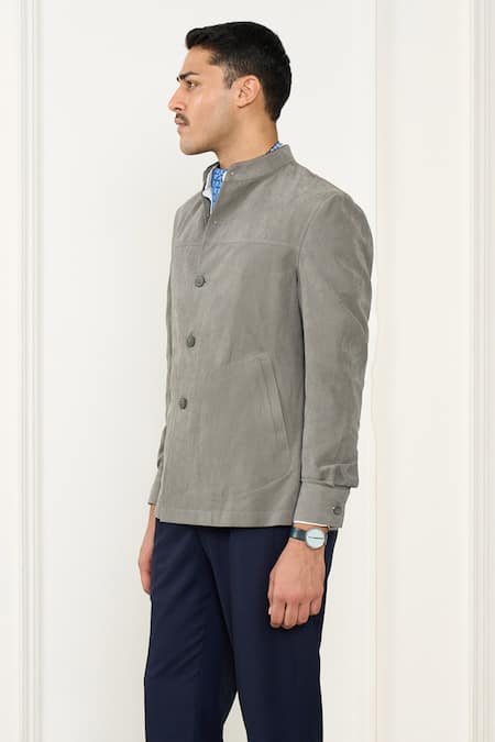 Gargee Designers_Gray Suede Grey Shacket _Online_at_Aza_Fashions