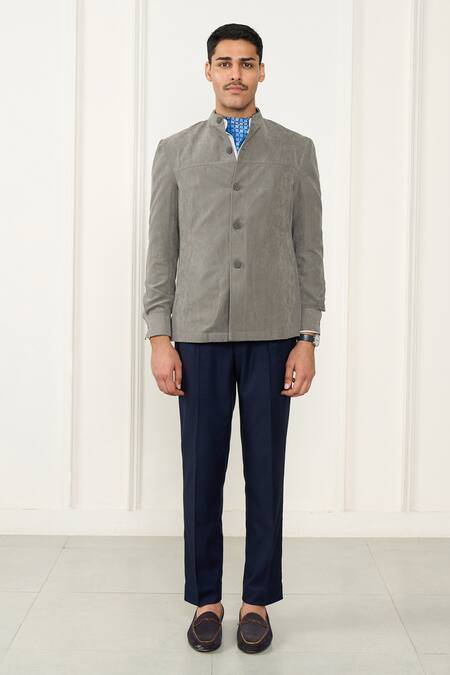 Buy_Gargee Designers_Gray Suede Grey Shacket _Online_at_Aza_Fashions