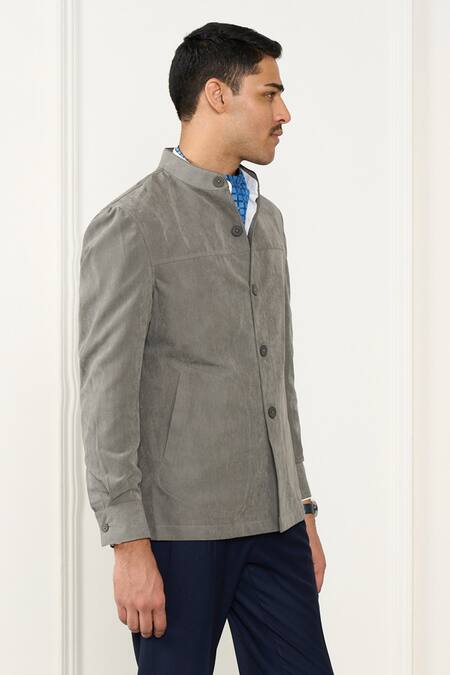 Shop_Gargee Designers_Gray Suede Grey Shacket _Online_at_Aza_Fashions