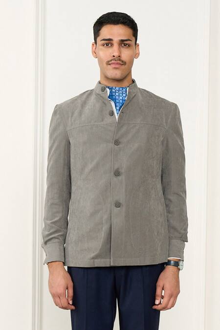 Gargee Designers_Gray Suede Grey Shacket _at_Aza_Fashions