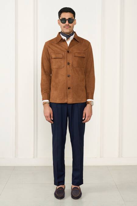 Gargee Designers_Brown Suede Shacket _Online_at_Aza_Fashions