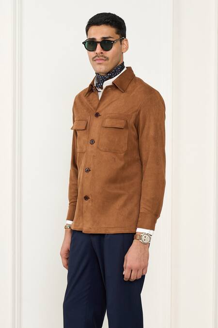 Shop_Gargee Designers_Brown Suede Shacket _Online_at_Aza_Fashions