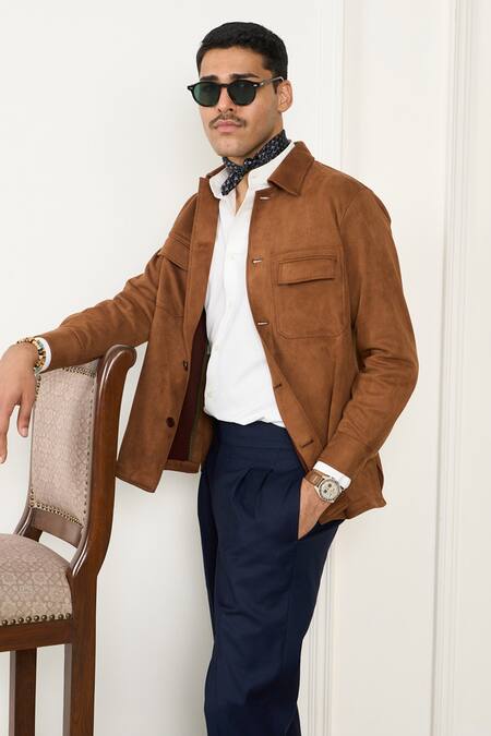Gargee Designers_Brown Suede Shacket _at_Aza_Fashions
