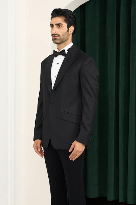 Shop_Gargee Designers_Black Polyester, Wool Plain Tuxedo Set _Online_at_Aza_Fashions