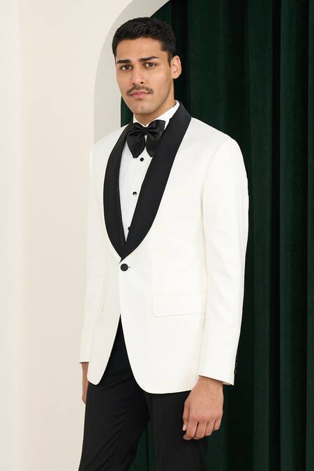 Gargee Designers_White Polyester, Wool Designer Tuxedo And Pant Set _Online_at_Aza_Fashions