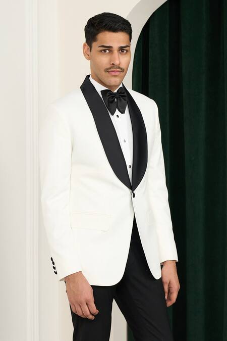 Buy_Gargee Designers_White Polyester, Wool Designer Tuxedo And Pant Set _Online_at_Aza_Fashions