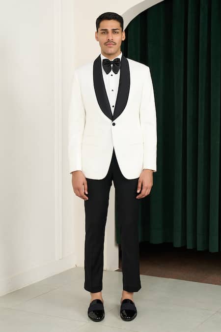 Gargee Designers_White Polyester, Wool Designer Tuxedo And Pant Set _at_Aza_Fashions