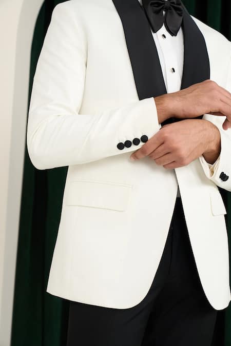 Buy_Gargee Designers_White Polyester, Wool Designer Tuxedo And Pant Set 