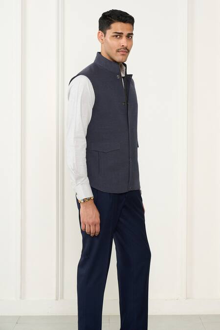 Gargee Designers Gray Polyester Designer Grey Poly Viscose Flannel Vest Online at Aza Fashions Gargee Designers_Gray Polyester Designer Grey Poly Viscose Flannel Vest _Online_at_Aza_Fashions