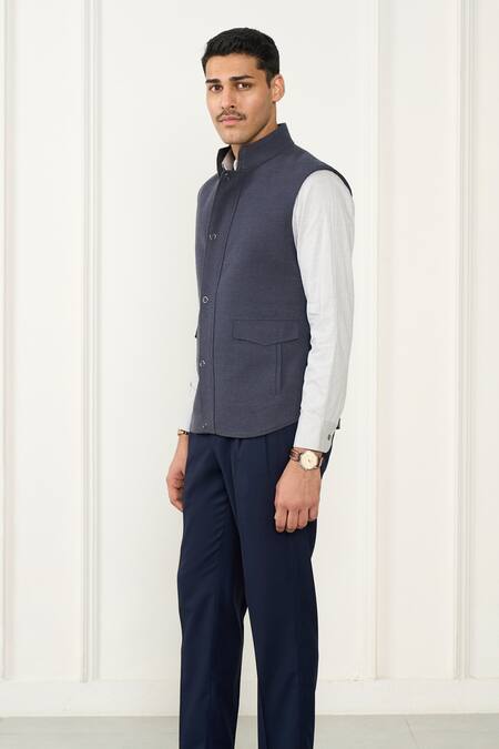 Buy Gargee Designers Gray Polyester Designer Grey Poly Viscose Flannel Vest Online at Aza Fashions Buy_Gargee Designers_Gray Polyester Designer Grey Poly Viscose Flannel Vest _Online_at_Aza_Fashions