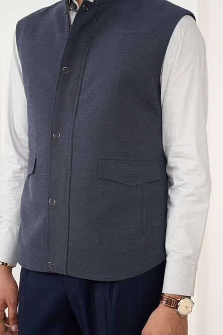 Shop Gargee Designers Gray Polyester Designer Grey Poly Viscose Flannel Vest Online at Aza Fashions Shop_Gargee Designers_Gray Polyester Designer Grey Poly Viscose Flannel Vest _Online_at_Aza_Fashions
