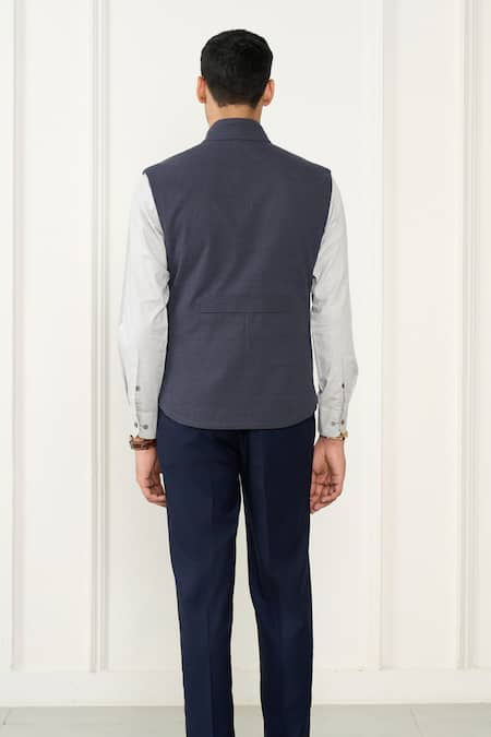 Shop Gargee Designers Gray Polyester Designer Grey Poly Viscose Flannel Vest at Aza Fashions Shop_Gargee Designers_Gray Polyester Designer Grey Poly Viscose Flannel Vest _at_Aza_Fashions