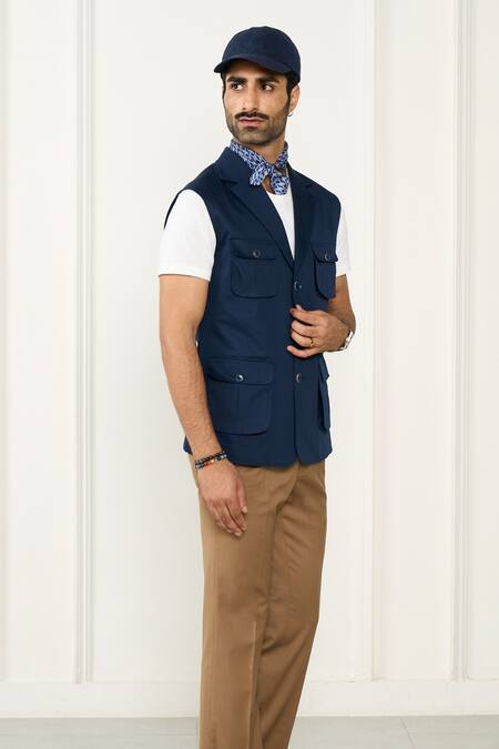 Gargee Designers_Blue Cotton Designer Vest _Online_at_Aza_Fashions