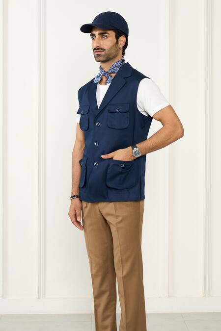 Buy_Gargee Designers_Blue Cotton Designer Vest _Online_at_Aza_Fashions