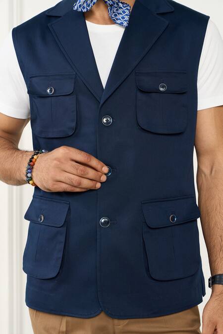 Shop_Gargee Designers_Blue Cotton Designer Vest _Online_at_Aza_Fashions