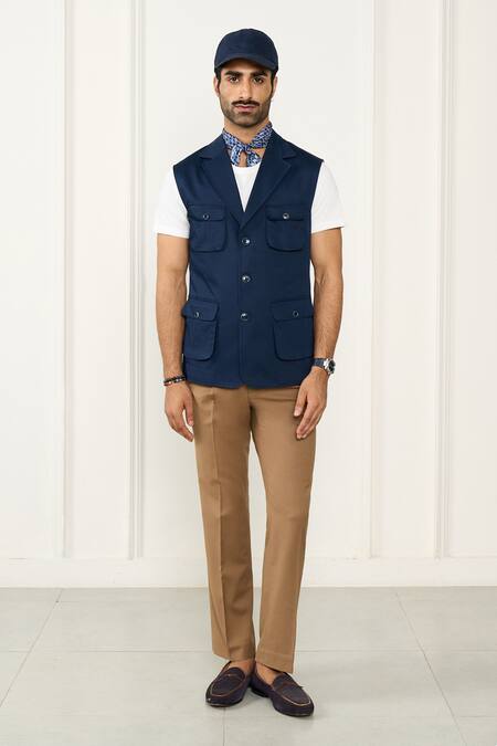 Gargee Designers_Blue Cotton Designer Vest _at_Aza_Fashions