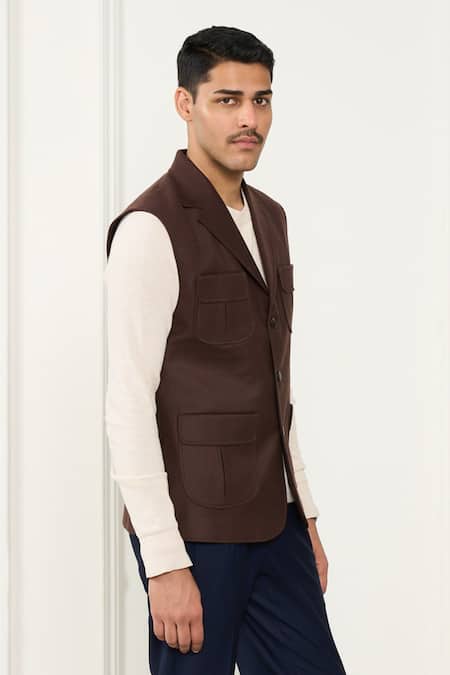 Gargee Designers Brown Wool Flannel Designer Vest Online at Aza Fashions Gargee Designers_Brown Wool Flannel Designer Vest _Online_at_Aza_Fashions