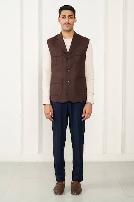 Buy Gargee Designers Brown Wool Flannel Designer Vest Online at Aza Fashions Buy_Gargee Designers_Brown Wool Flannel Designer Vest _Online_at_Aza_Fashions