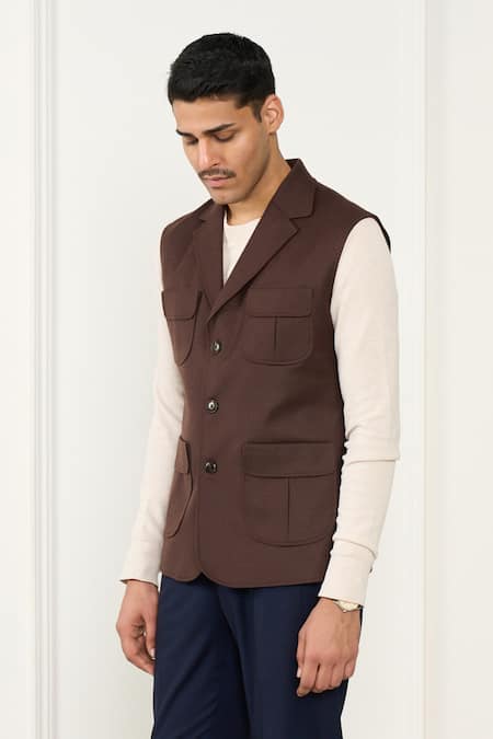 Shop Gargee Designers Brown Wool Flannel Designer Vest Online at Aza Fashions Shop_Gargee Designers_Brown Wool Flannel Designer Vest _Online_at_Aza_Fashions