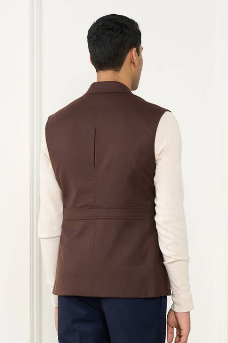 Shop Gargee Designers Brown Wool Flannel Designer Vest at Aza Fashions Shop_Gargee Designers_Brown Wool Flannel Designer Vest _at_Aza_Fashions