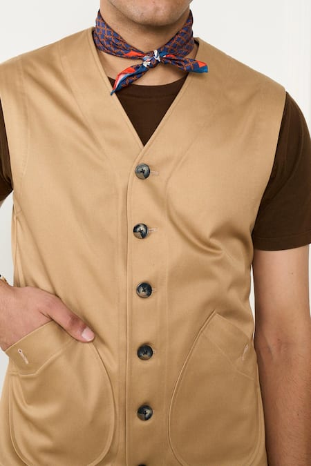 Gargee Designers_Beige Cotton Designer Vest _Online_at_Aza_Fashions