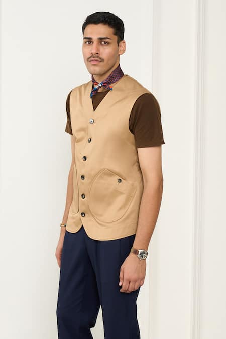 Buy_Gargee Designers_Beige Cotton Designer Vest _Online_at_Aza_Fashions