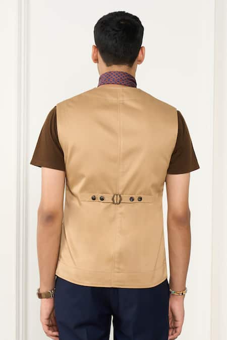 Shop_Gargee Designers_Beige Cotton Designer Vest _at_Aza_Fashions