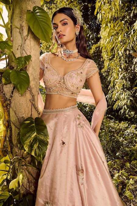 Buy Parul Gandhi Pink Silk, Tissue Embroidery, Sequins, Zari Light Classic Lehenga Set Online at Aza Fashions Buy_Parul Gandhi_Pink Silk, Tissue Embroidery, Sequins, Zari Light Classic Lehenga Set _Online_at_Aza_Fashions
