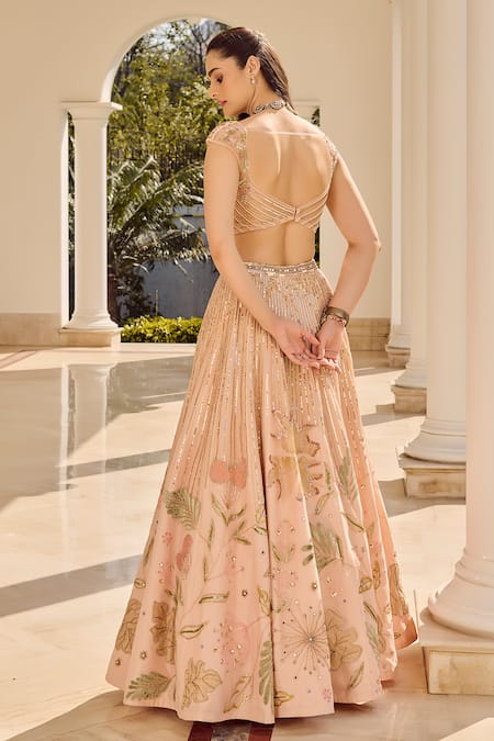 Parul Gandhi Embroidered Light Pink Lehenga Set 