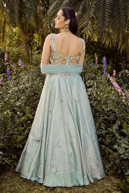 Parul Gandhi Mint Blue Embroidered Lehenga Set 