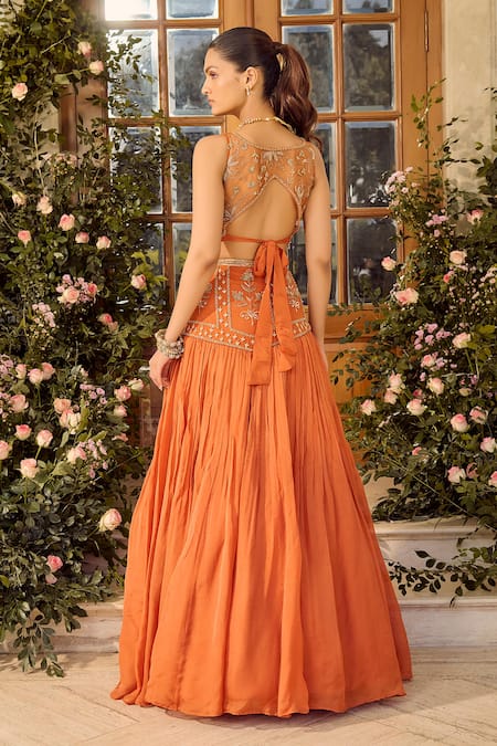 Parul Gandhi Embroidered Rust Orange Lehenga Set 