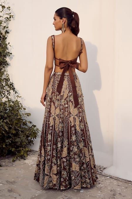 Parul Gandhi Mocha Brown Embellished Lehenga Set 