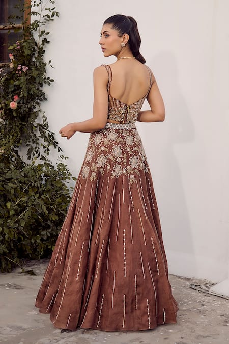 Parul Gandhi Embroidered Mocha Brown Lehenga Set 