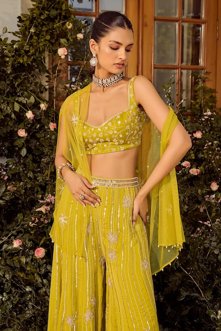 Buy Parul Gandhi Green Silk Organza Sequins, Embroidery Square Neck Lime Kurta Set Online at Aza Fashions Buy_Parul Gandhi_Green Silk Organza Sequins, Embroidery Square Neck Lime Kurta Set _Online_at_Aza_Fashions
