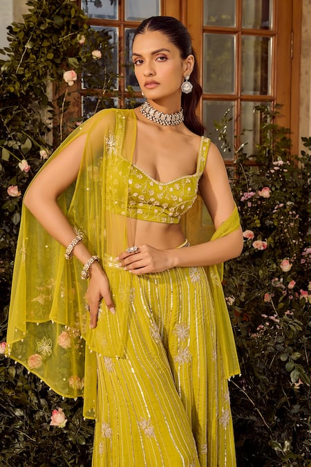 Shop Parul Gandhi Green Silk Organza Sequins, Embroidery Square Neck Lime Kurta Set Online at Aza Fashions Shop_Parul Gandhi_Green Silk Organza Sequins, Embroidery Square Neck Lime Kurta Set _Online_at_Aza_Fashions