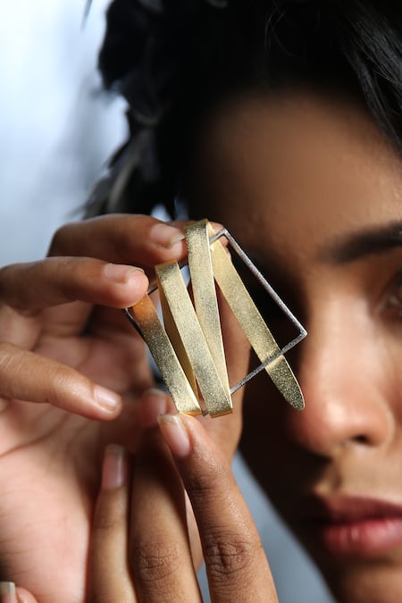 Zaza By Somya_Black Contemporary Gold Plated Dangle Earrings _Online_at_Aza_Fashions