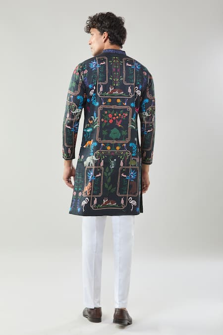 Shop_Taroob_Black Cotton Printed Kurta Set _at_Aza_Fashions