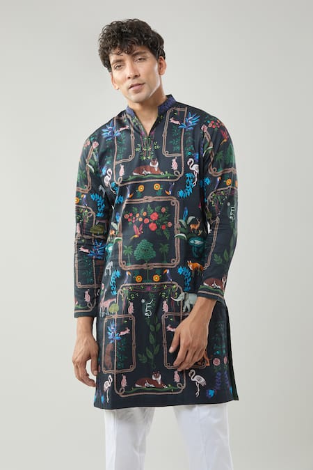 Buy_Taroob_Black Cotton Printed Kurta Set _Online_at_Aza_Fashions