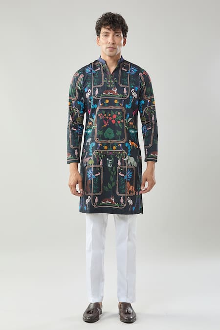 Buy_Taroob_Black Cotton Printed Kurta Set 